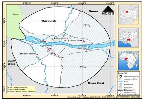 Map of Makurdi LGA showing the sampled wards | Download Scientific Diagram