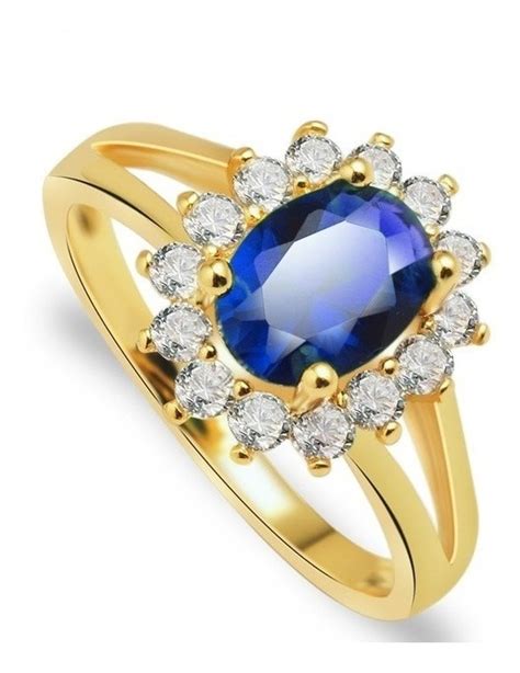 Anel Formatura Banhado A Ouro 18k Pedra Safira Azul Na Caixa R 69 90