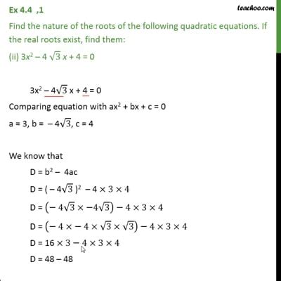 Find Nature Of Roots Of Quadratic Equation X X And