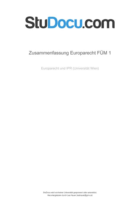 Zusammenfassung Europarecht Fuem 1 StuDocu Wird Von Keiner