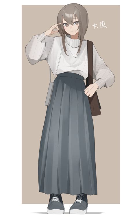 Safebooru 1girl Absurdres Alternate Costume Bag Blue Skirt Brown Eyes