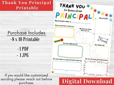 Thank You Principal Printable Principal Appreciation Etsy