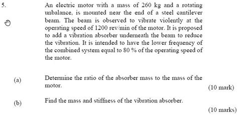 Solved An Electric Motor With A Mass Of 260 Kg And Rotating Unbalance Is Mounted Near The End