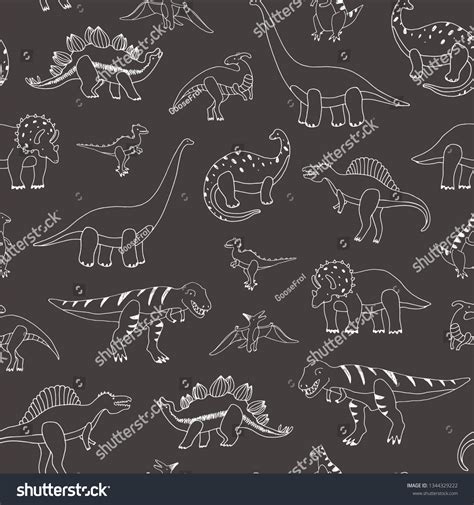 Dinosaur Cartoon Vector Line Art Seamless Stock Vector (Royalty Free ...