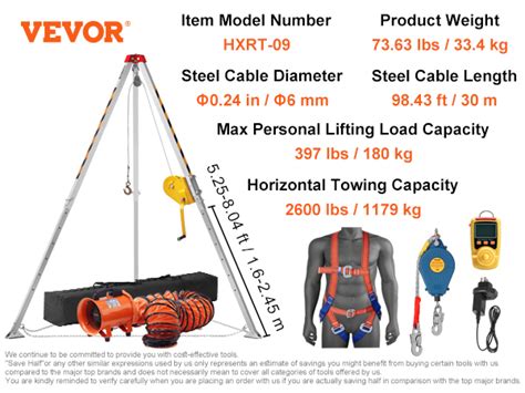 VEVOR 2600 lbs Winch Confined Space Tripod Kit, Confined Space Tripod 8 ...