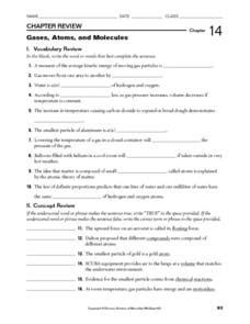 Gas, Atoms, and Molecules Worksheet for 6th - 12th Grade | Lesson Planet