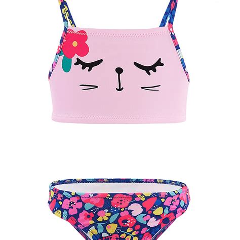Denokids Çiçekli Kedi Kız Çocuk Bikini Flo