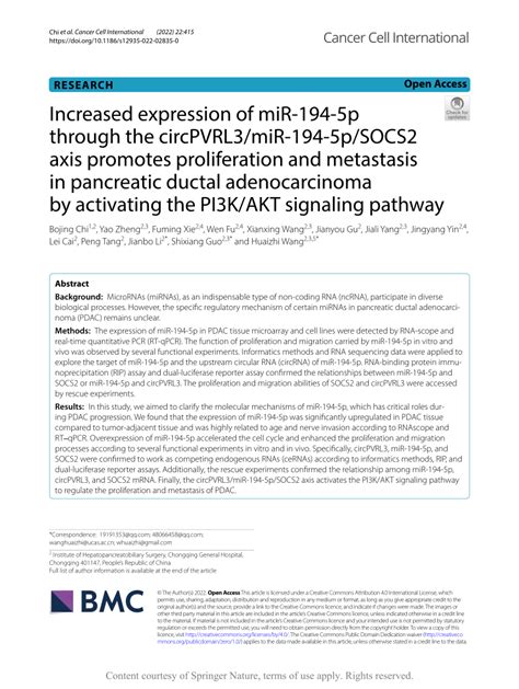 Pdf Increased Expression Of Mir 194 5p Through The Circpvrl3mir 194