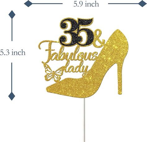 Tenhaisi Black Golden Glitter 35 Fabulous Lady Cake Topper Happy 35th