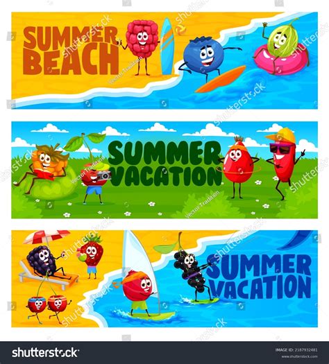 Cartoon Berry Characters On Summer Vacation Stock Vector (Royalty Free ...