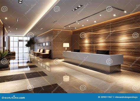 Modern Hotel Lobby Interior with Reception Desk and Elegant Wood ...