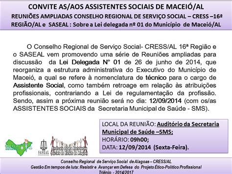 Cress Convite As Aos Assistentes Sociais De Macei Al Reuni Es