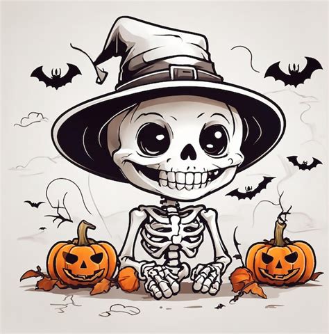 Lindo Esqueleto De Halloween Vector Premium