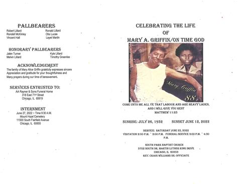 Mary A Griffin Obituary | AA Rayner and Sons Funeral Homes