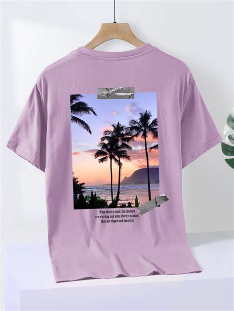 Men Sea And Coconut Tree Print Tee T Shirt Photo Printing Printed Tees