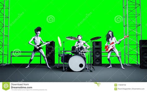 Funny Alien Rock Band. Bass, Drum, Guitar. Realistic Motion and Skin ...