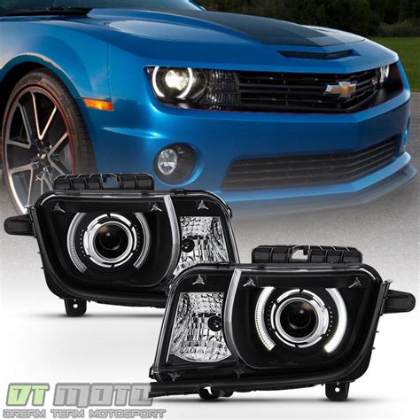 Black 2010 2013 Chevy Camaro Halogen Led Halo Projector Headlights