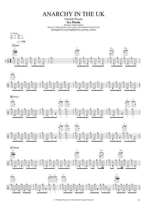 Anarchy In The U K Tab By Sex Pistols Guitar Pro Ukulele Vocals