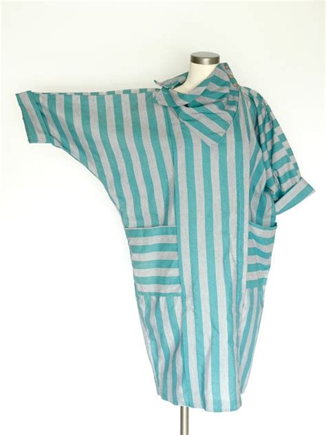 1980s Bill Berman California Grey Teal Striped Dress Etsy