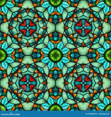 Seamless Pattern With Mandalas In Stained Glass Window Style Stock Illustration Illustration