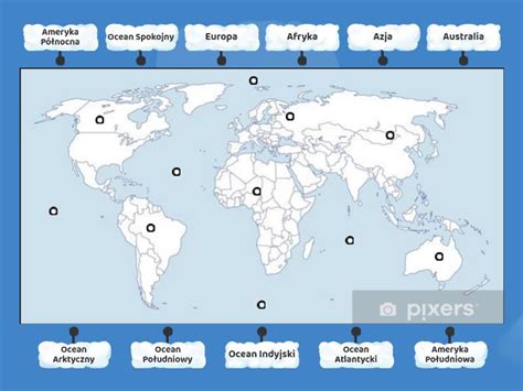 Mapa Wiata Kontynenty I Oceany Rysunek Z Opisami