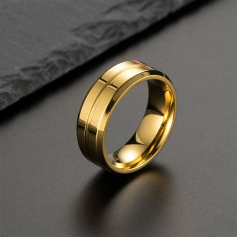 Gold Rings Classic Stainless Steel Ring Engagement Wedding Bands For