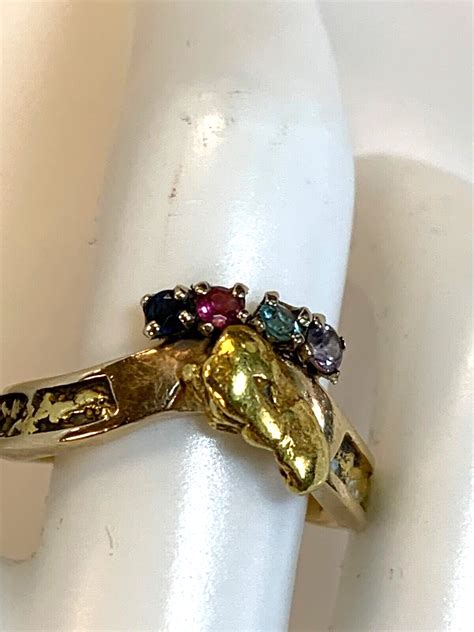 22k And14k Yellow Gold Estate Mother Ring Gem