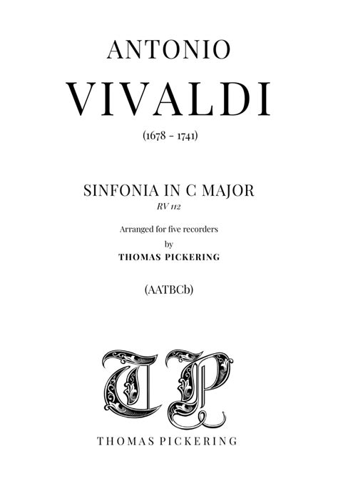 Sinfonia In C Major Sheet Music Antonio Vivaldi Recorder Ensemble