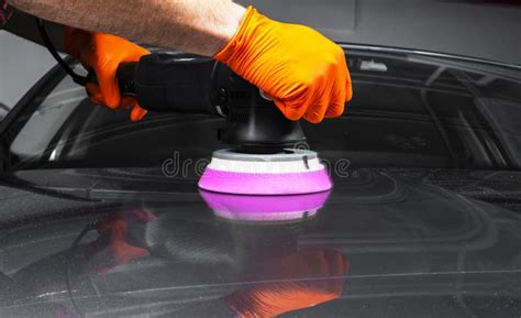 Car Polish Wax Worker Hands Applying Protective Tape before Polishing ...