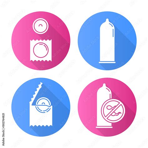 Contraceptive Flat Design Long Shadow Glyph Icons Set Safe Sex Male