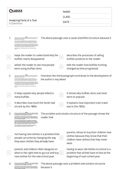 Analyzing Text Structure Worksheets For Th Grade On Quizizz Free