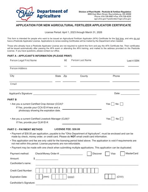 Ohio Application For New Agricultural Fertilizer Applicator Certificate Download Fillable Pdf