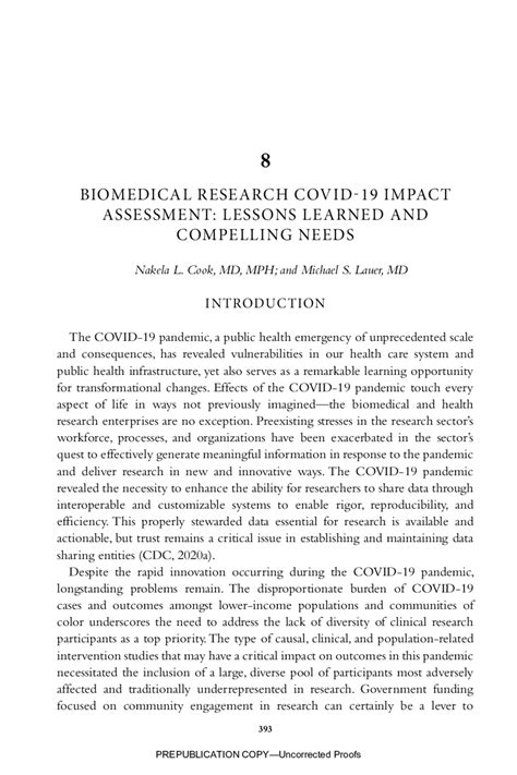 8 Biomedical Research Covid 19 Impact Assessment Lessons Learned And