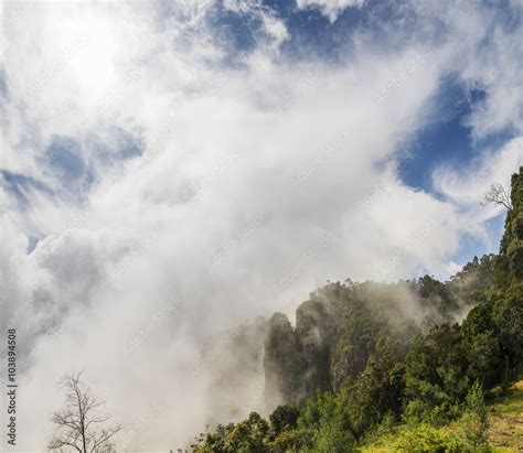 Pillar Rocks of Kodaikanal covered under dense mist Stock Photo | Adobe ...