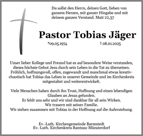 Traueranzeigen Von Pastor Tobias J Ger Sh Z Trauer