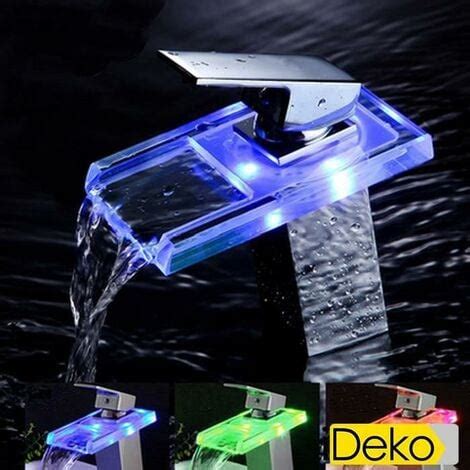 Ideko Robinet Salle De Bain Lavabo Mitigeur Cascade En Verre Led