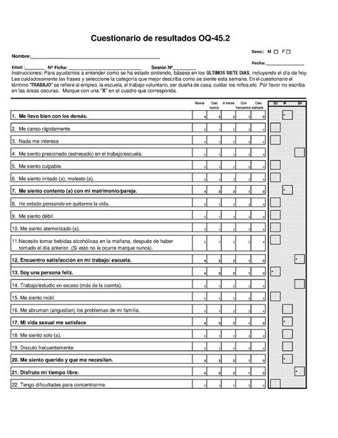 Cuestionario Oq Test Pruebas Psicológicas Psicométricas Ucen