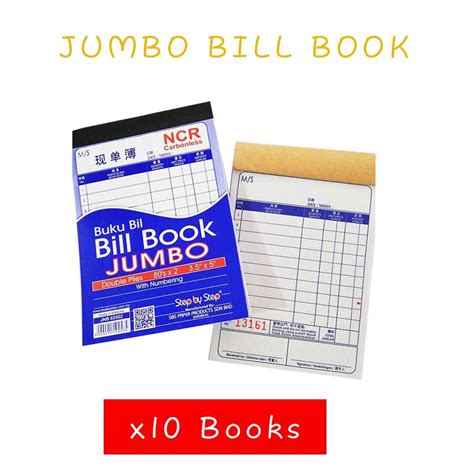 10 BOOKS Carbonless Jumbo Bill Book With Numbering 80 Sets X 2ply