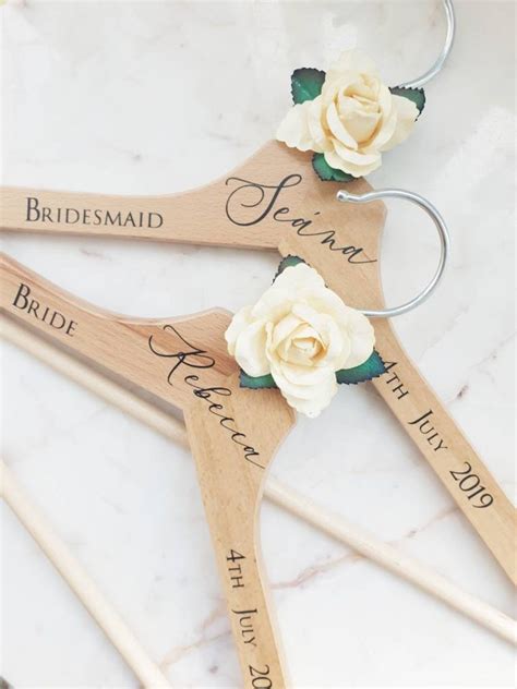 Cream Rose Personalised Wedding Hangers Bridal Party Gift Etsy