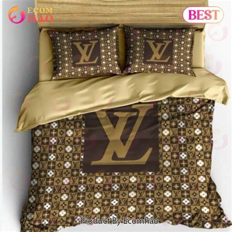 Comforter Sets Striped Beige Logo Full Louis Vuitton Bedding Set Ecomhao Store