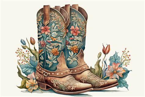 Western Boots With Flowers Watercolor 3 Graphic By 1xmerch · Creative