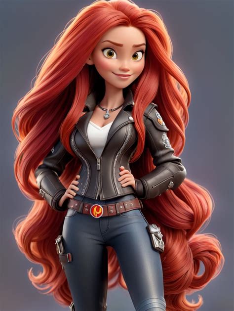 Premium Free Ai Images Woman With Very Long Red Hair Wearing Leather