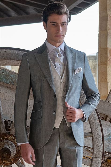 Bespoke Pearl Grey Italian Groom Suit In Mohair Wool Blend Ottavio