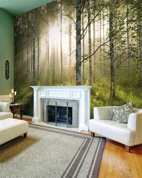 Birch Forest Sunlight Wallpaper Mural Wallsauce Uk Woodland