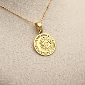 K Solid Gold Moon And Sun Necklace Personalized Moon And Sun