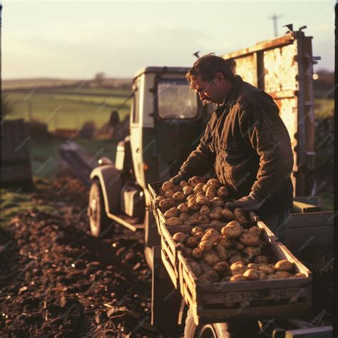 Farmer Loading Crates of Potatoes onto a Truck for Transport | Premium ...