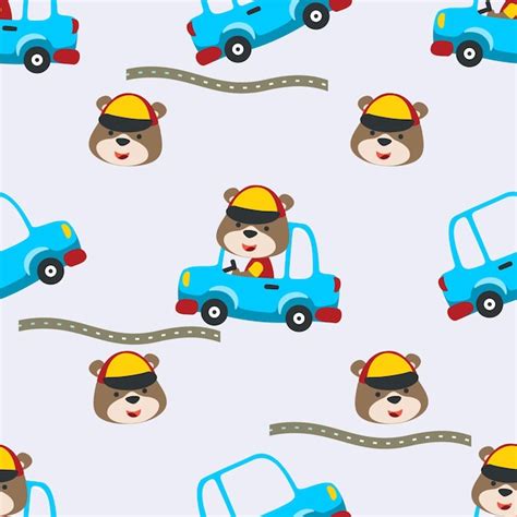 Premium Vector Seamless Pattern Of Cute Animal Driving A Car Go To