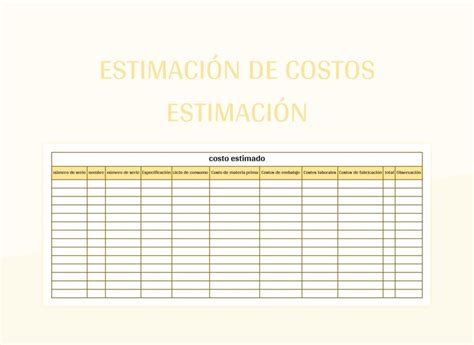 Plantilla De Excel Estimaci N De Costos Estimaci N Y Hoja De C Lculo De