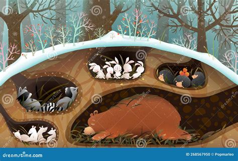 Forest Animals Sleeping in Dens Burrows and Holes Stock Vector - Illustration of hibernation ...