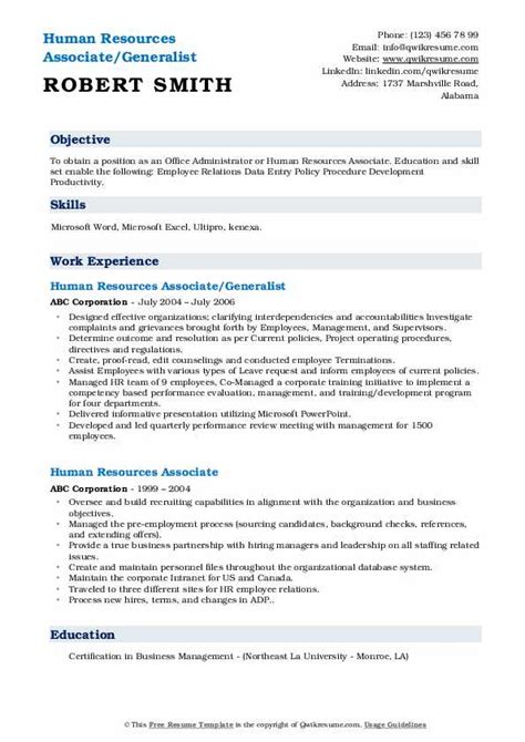 Hr Associate Resume Samples Qwikresume